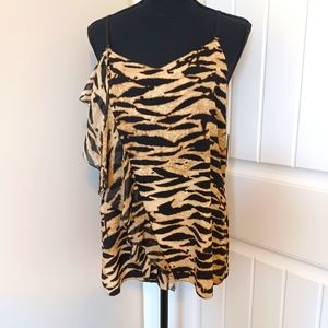NEW Rachel By Rachel Roy Tiger Stripe Mobwife Ruffle Cami Tank Top Sz Medium NWT